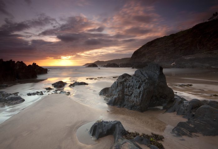 A dramatic sunset at woolacombe on the Atlantic North Devon Coast.