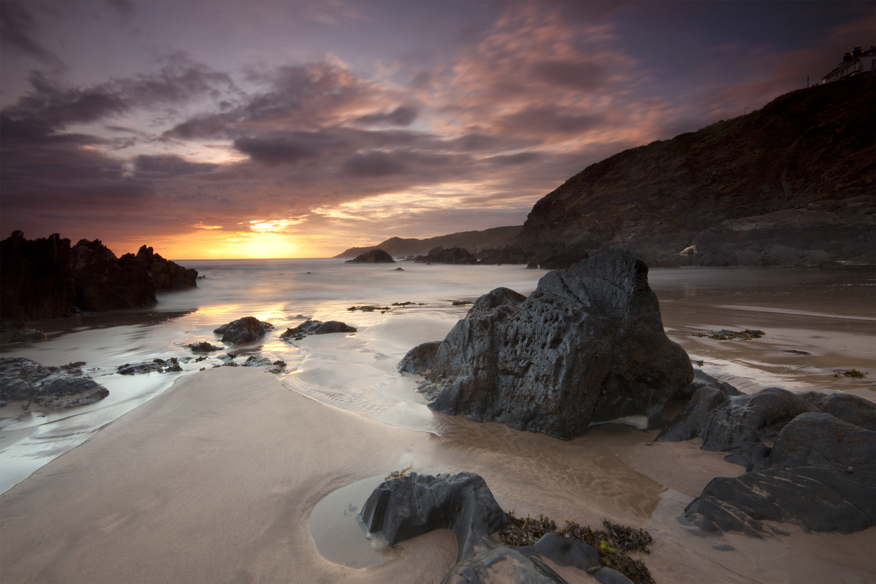 A dramatic sunset at woolacombe on the Atlantic North Devon Coast.