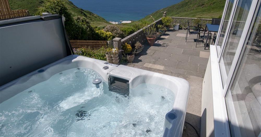 Views of Mortehoe beach from the hot tub at Heatherdale Cottage in North Devon