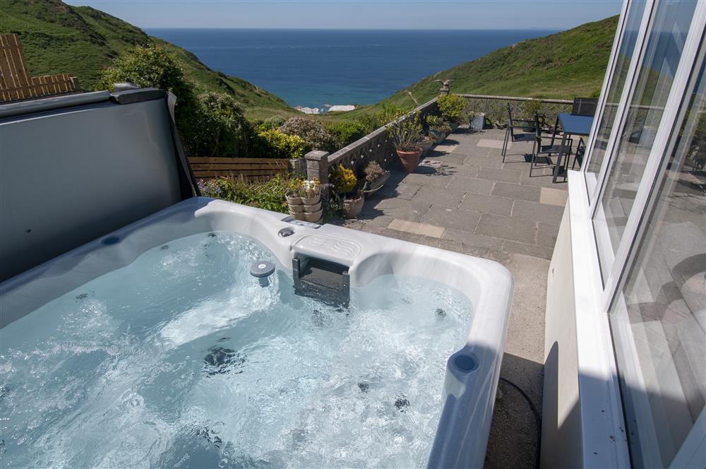 Views of Mortehoe beach from the hot tub at Heatherdale Cottage in North Devon