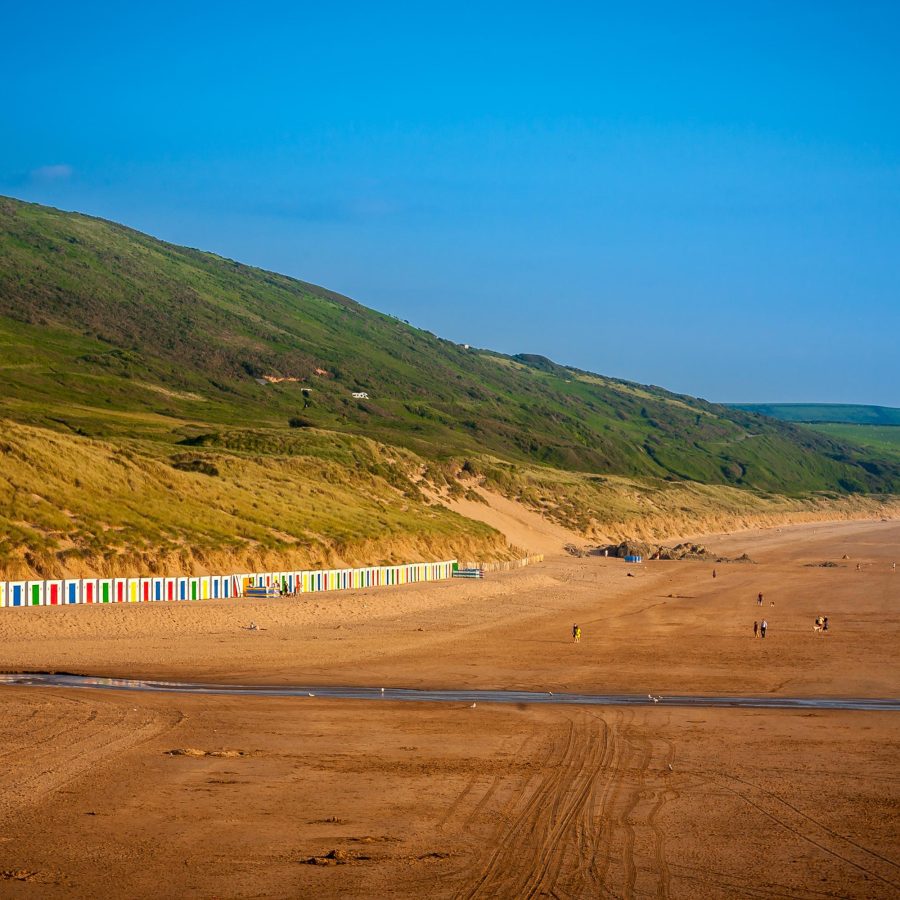 Aerial view of Woolacombe beach on a sunny day