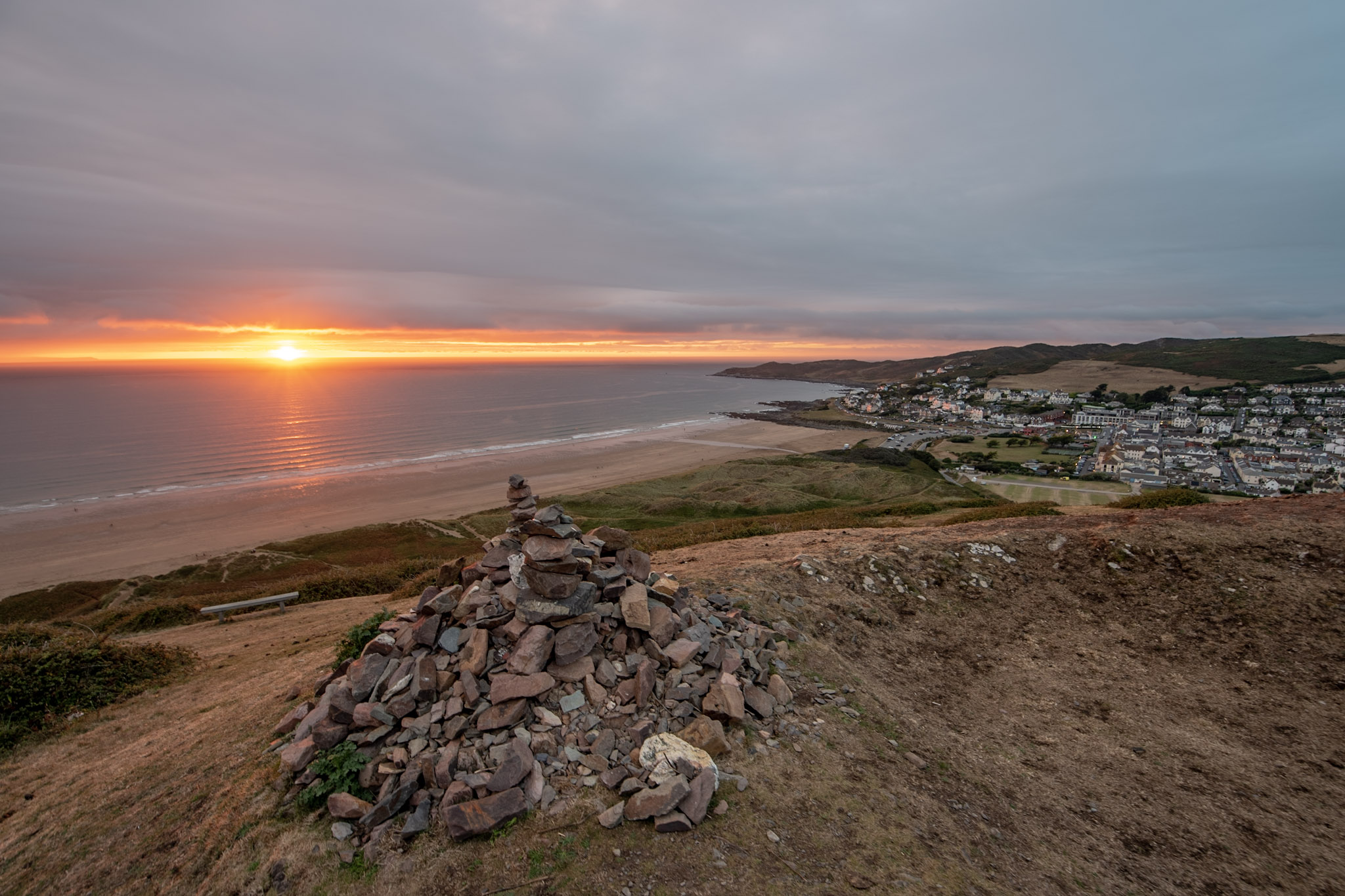 Sunset sea view from local landmark Mini Mountain in Woolacombe