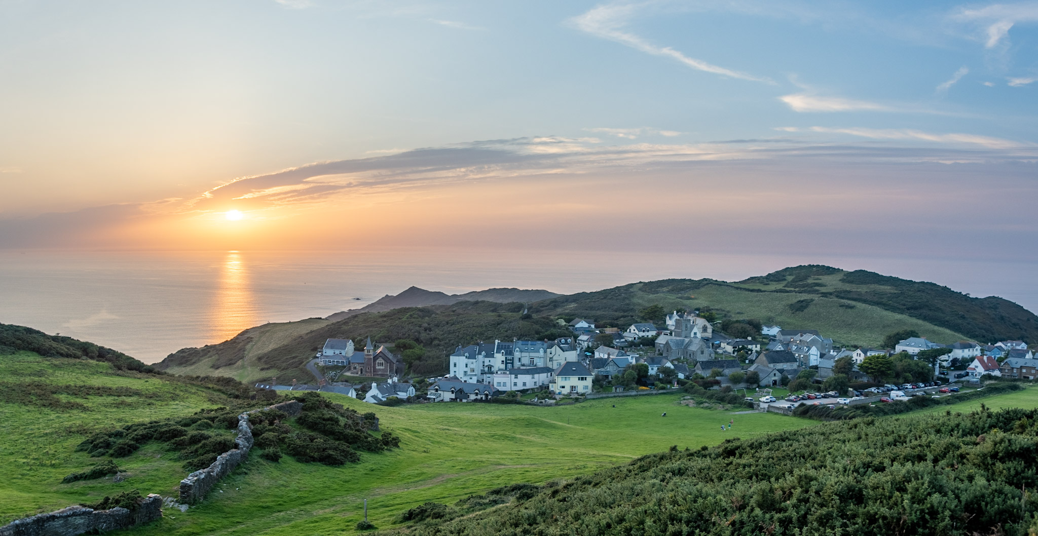 Mortehoe village at sunset