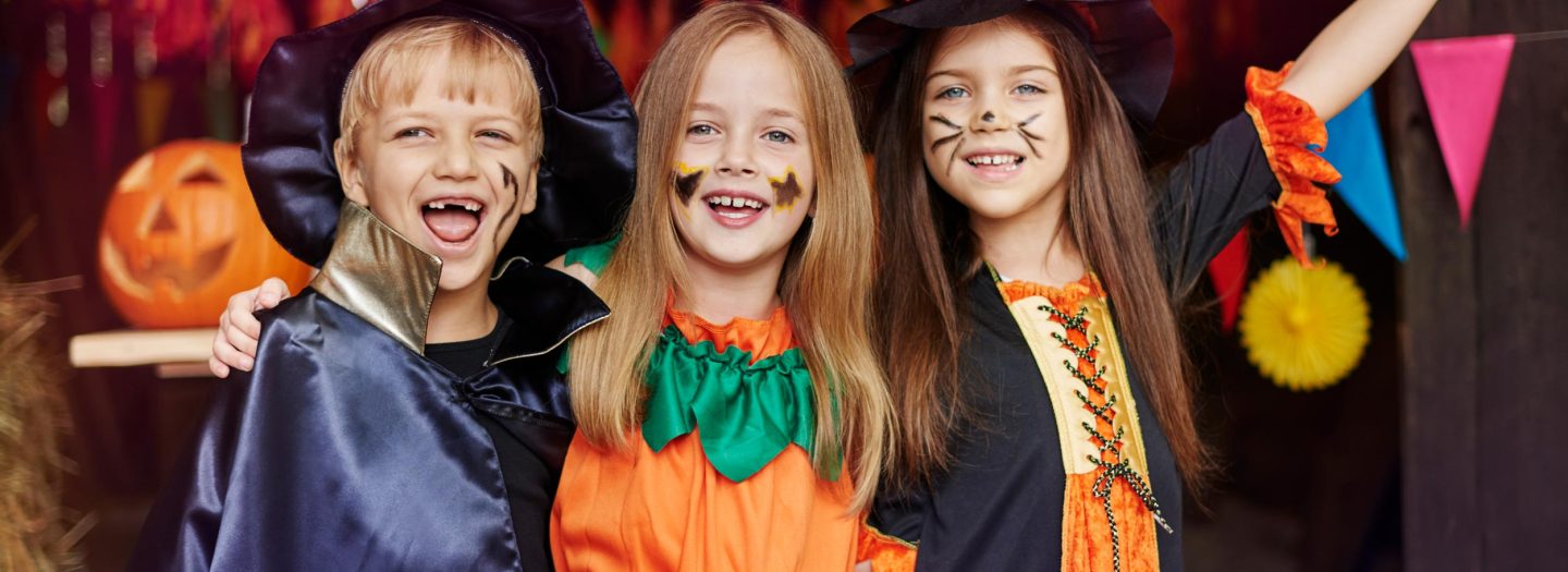 Group of children in halloween costumes