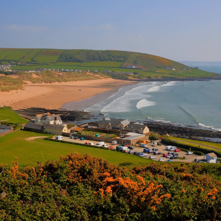 Croyde beach Devon England UK in summer, popular surfing location